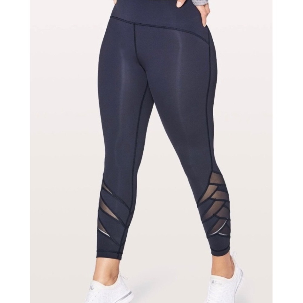 Lululemon Motionfull Leggings Tights Sz 6 Mesh Panels 7/8 Cropped Tight‎ Blue